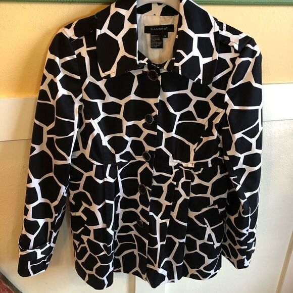 Sandro jacket size small giraffe print lined black - Picture 1 of 7